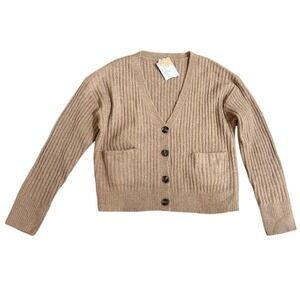 WRV Dollfins Womens Beige V-Neck Cardigan Sweater S coconut girl beach Lagenlook